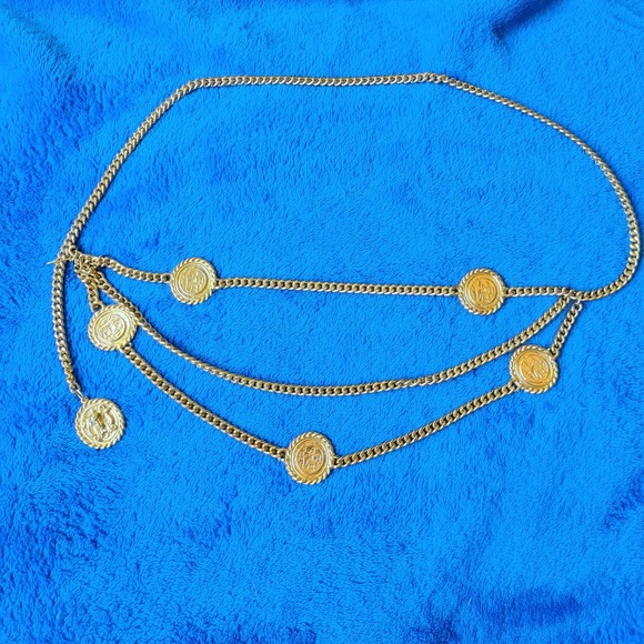 Vintage Egyptian Revival Art Nouveau Scarab Chain Charm Coin Link Belt main image 3